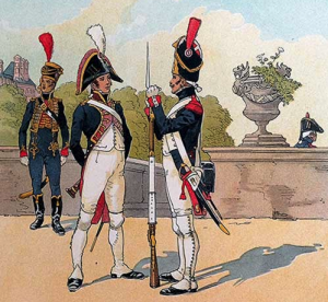 Illustration of Napoleon grenadier standing with soldiers at consulate