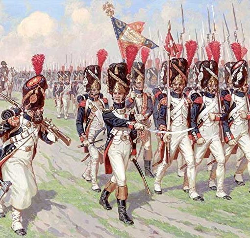 Illustration of Grenadiers marching in battle.