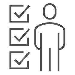 line art drawing of person with check boxes to their left