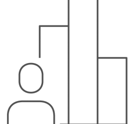 line art drawing of person with buildings behind them